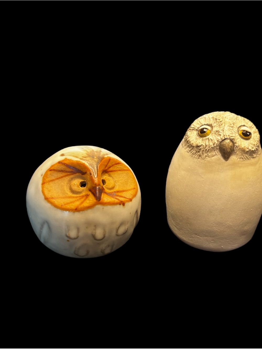 1 Vintage 90’s Artisan Resin White Snow Owl Figurines 2.5” 1 Ceramic Salt/Pepper